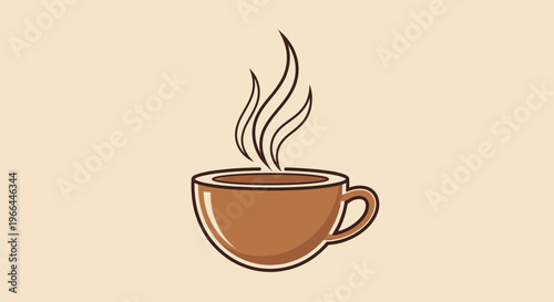 Steaming hot brown coffee cup.