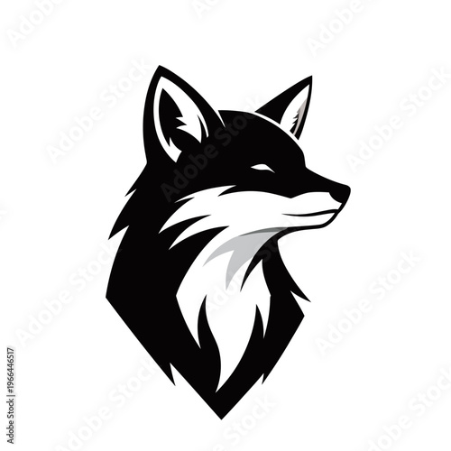 A striking black and white illustration of a fox's head in profile.