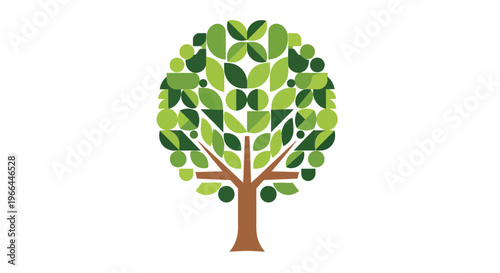 Tree with green leaves and trunk.