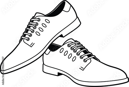 Pair of classic men's leather oxford shoes drawn in black outline style.