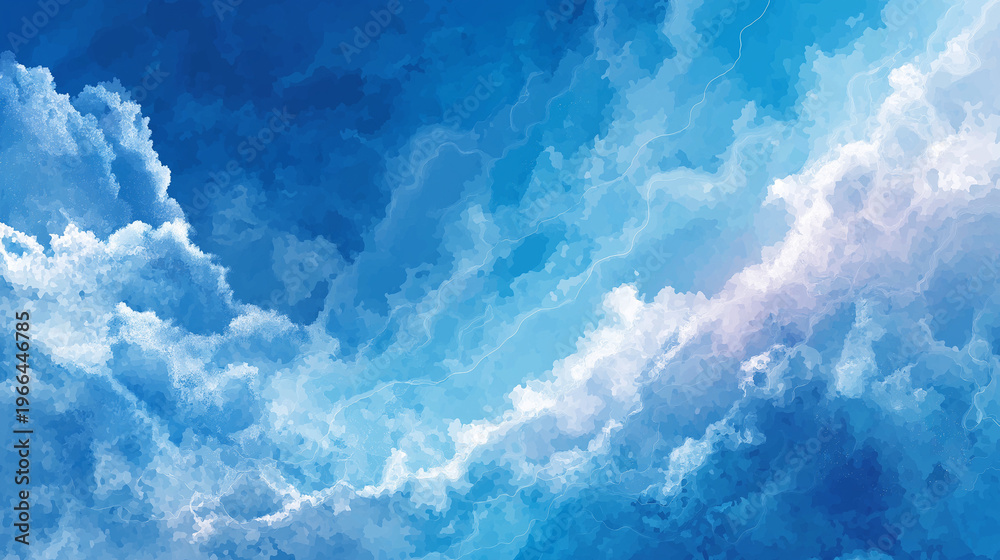 Naklejka premium ダイナミックな青空と白い雲が広がる水彩背景
