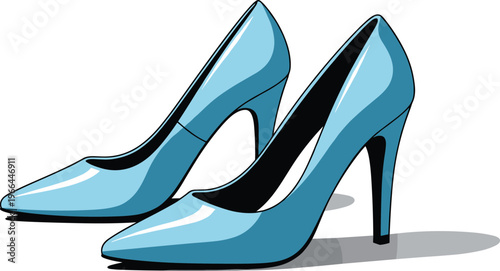 Pair of light blue high heel stiletto shoes with pointed toe.