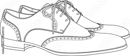 Outline vector illustration of formal oxford brogues, side view, on transparent background.