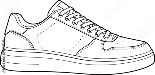 Outline vector illustration of sneaker, side view, on transparent background.