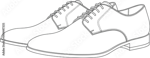 Classic outline of men's oxford shoes with laces and small heel detailed line art drawing.