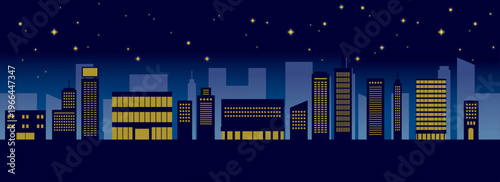 夜空と都会の夜景の風景のイラスト