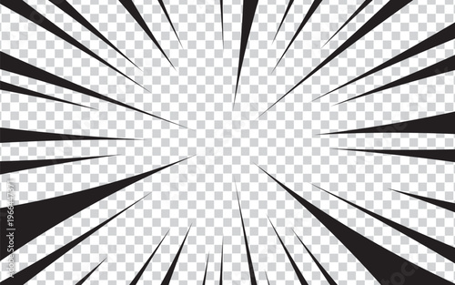 Comic book action lines. Speed lines Manga frame. Cartoon background. Black and white vector retro illustration