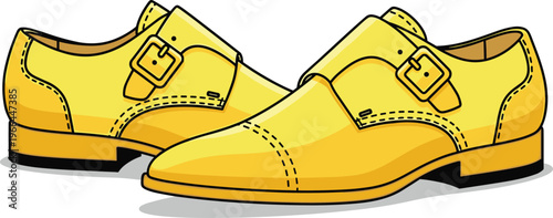 Bright yellow leather monk strap shoes with buckle closure for men stylish formal footwear.