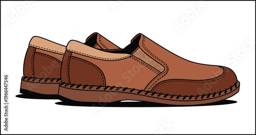 Casual brown slip on loafers for men vector illustration isolated on transparent background design.