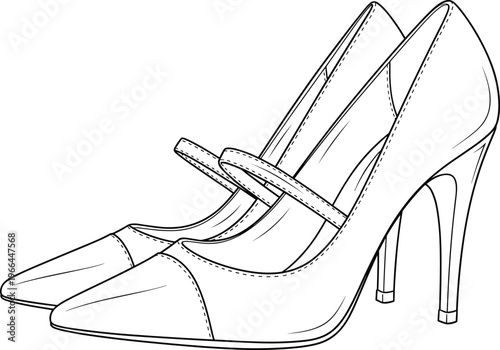 Pair of elegant women high heel mary jane shoes vector illustration for fashion design or coloring.