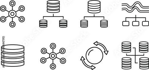 Data server network icons set for information storage cloud computing database architecture concepts.