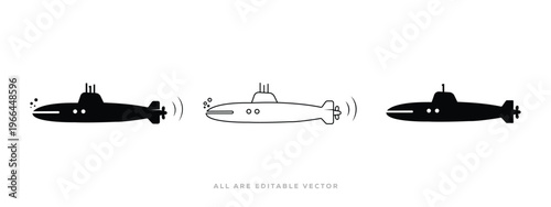 Submarine Sonar Vector Icon.  Simple Marine Navy Boat Icons Collection.  Vector illustration.