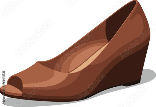 Brown peep toe wedge shoe on transparent background, elegant footwear fashion design.