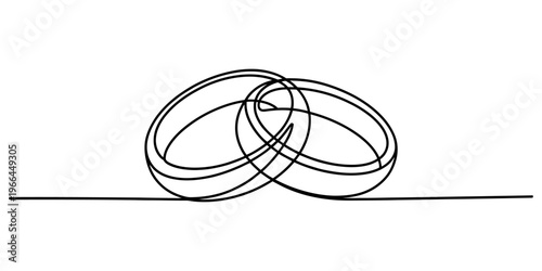 A continuous line drawing depicting two interlocking wedding rings symbolizing eternal commitment Vector, illustration