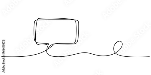 A single continuous line drawing of a blank rectangular speech bubble for text communication design Vector, illustration