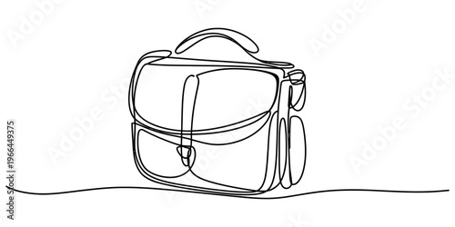 Minimalist one line drawing of a business briefcase isolated on a plain white studio background Vector, illustration