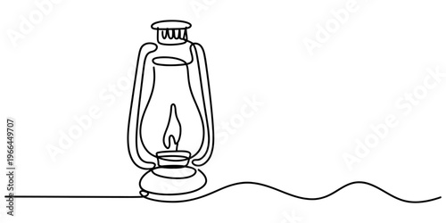 A single continuous line drawing of a vintage oil lantern illustrating a simple artistic concept Vector, illustration