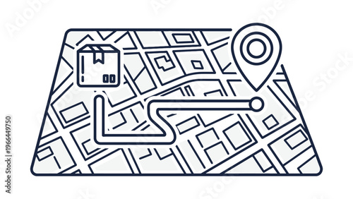 Detailed street navigation map with route tracking representing logistics optimization, delivery management systems and transportation business strategy planning