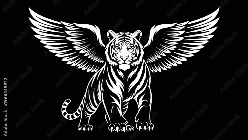 Fototapeta premium Winged tiger illustration on black background