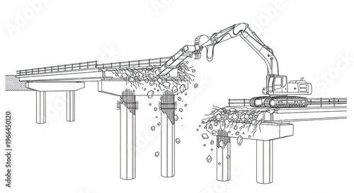 Demolition of a bridge heavy machinery dismantling infrastructure outline