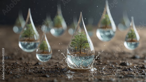 Raindrops bringing greenery to the dry land.