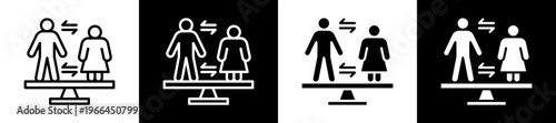 Gender Equality Icon Set In Black And White Filled Style Collection