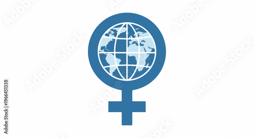 A blue symbol combining the Venus symbol and a globe on a white background with a simple graphic design.