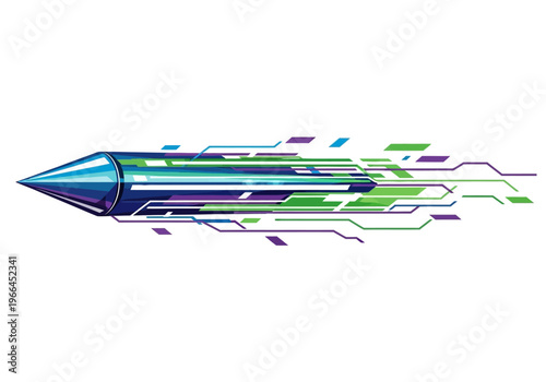 Modern vector graphic of an abstract speed object with tapered front and fragmented lines on white background