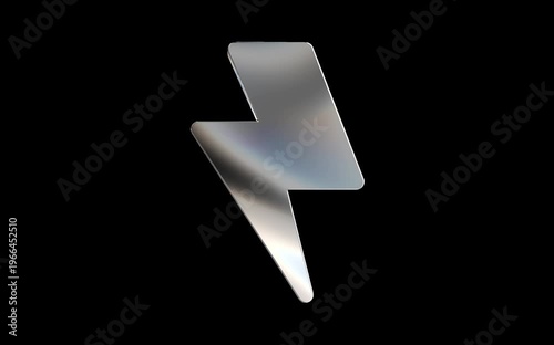 Silver Lightning Bolt Icon 3D Render Animation Loop