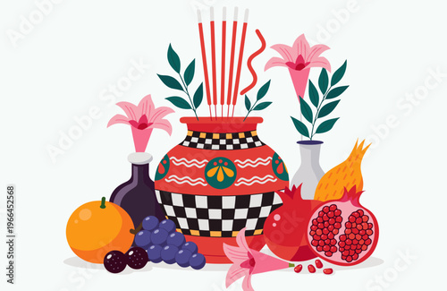 Decorated Ritual Pot Vector Illustration