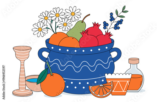 Decorated Ritual Pot Vector Illustration