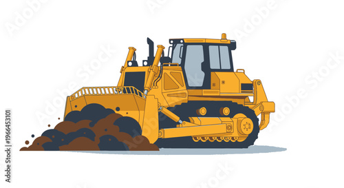 Heavy Duty Bulldozer Pushing Soil - Construction Equipment in Action
