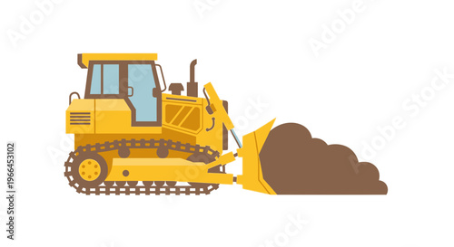 Heavy Duty Bulldozer Pushing Soil During Construction Work