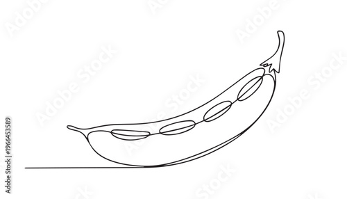 One continuous line illustration of an Peas vegetable, isolated on white background.