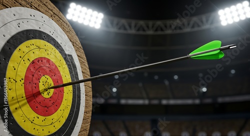 Arrow hits target bullseye archery competition and accuracy concept