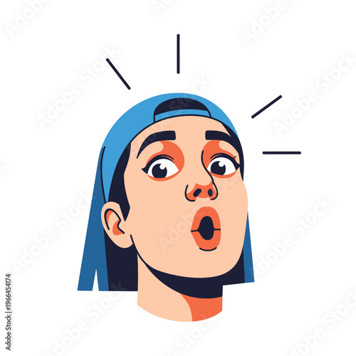 Surprised Young Woman Wearing Baseball Cap, Expressing Shock and Amazement
