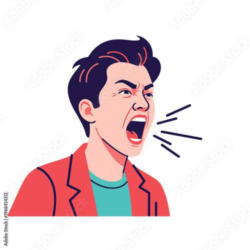 Angry Man Shouting, Expressing Frustration and Anger with Open Mouth