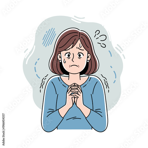 Anxious Woman Praying for Help, Worried Expression, Fearful Mood, Stress
