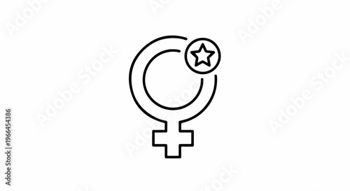 A minimalist line drawing of a female symbol with a star on a white background in a simple graphic style.