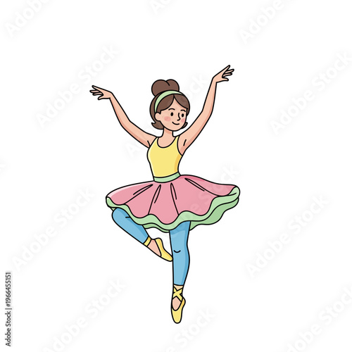Young ballerina dancing gracefully in a tutu and ballet shoes, isolated on white