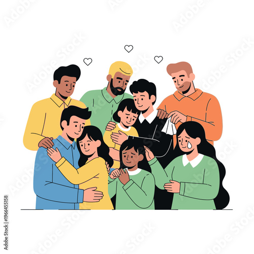 Diverse Group Hugging, Expressing Love and Support, Diverse People Together