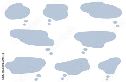 手書きのもやもや吹き出しセット　くすみブルーラフ素材