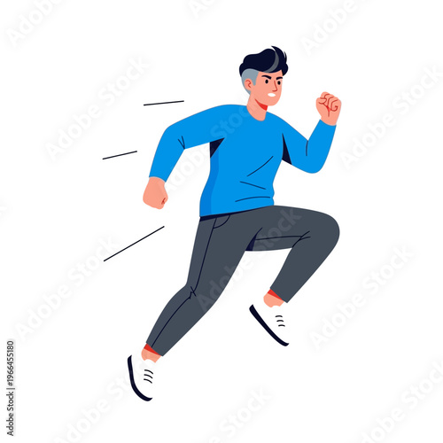 Energetic Man Running Fast, Dynamic Motion, Healthy Lifestyle, Fitness Concept