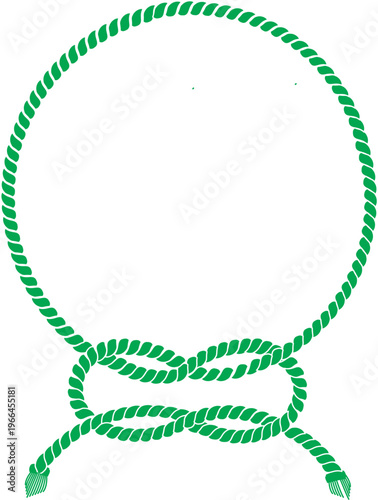 A green rope tied in a nautical knot forming a circular frame with two hanging ends, perfect for design elements