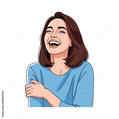 Joyful Woman Laughing, Expressing Happiness and Amusement