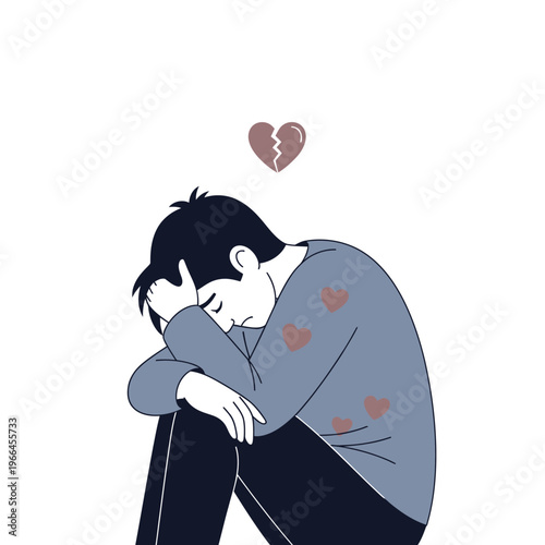 Sad Man with Broken Heart Symbol, Loneliness, Heartbreak, Depression, Sadness, Emotional Pain
