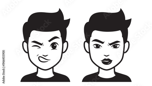Male facial expression comparison illustrating emotional intelligence analysis, customer behavior insights and business psychology communication concept