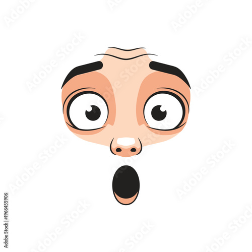 Shocked Face Expression, Wide Eyes and Open Mouth, Cartoon Character Emotion