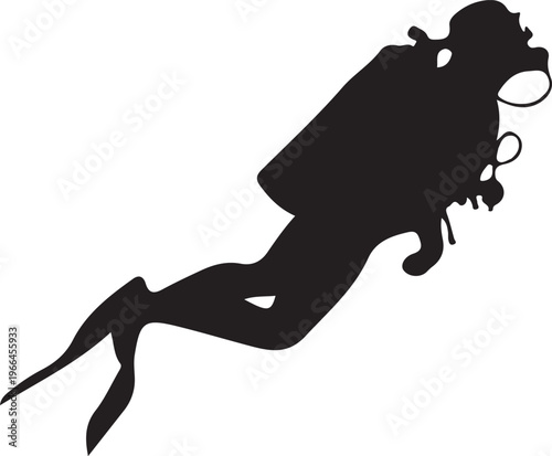 Print Silhouette of a scuba diver swimming underwater