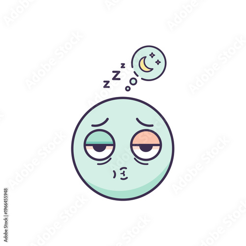 Sleepy Face Emoji Thinking About Moon and Stars, Exhausted Expression, Insomnia Concept